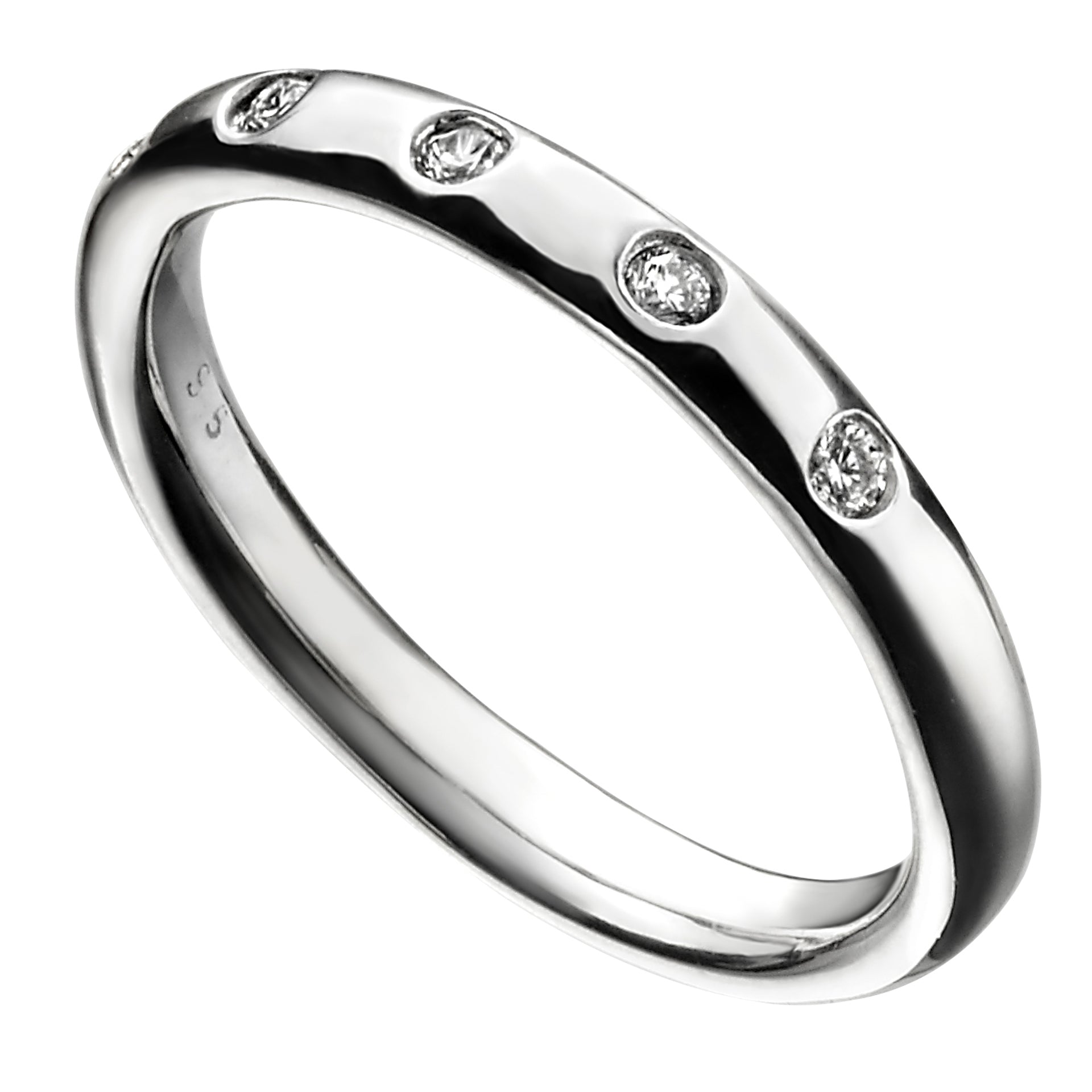 Gecko Jewellery Sterling Silver Flush Set Cubic Zirconia Ring Band