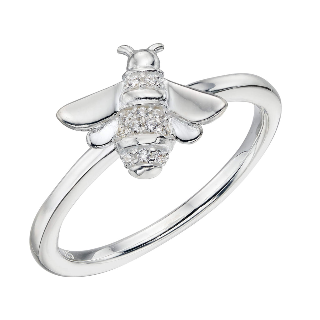 Gecko Jewellery Sterling Silver Bee Ring with Cubic Zirconia Stones