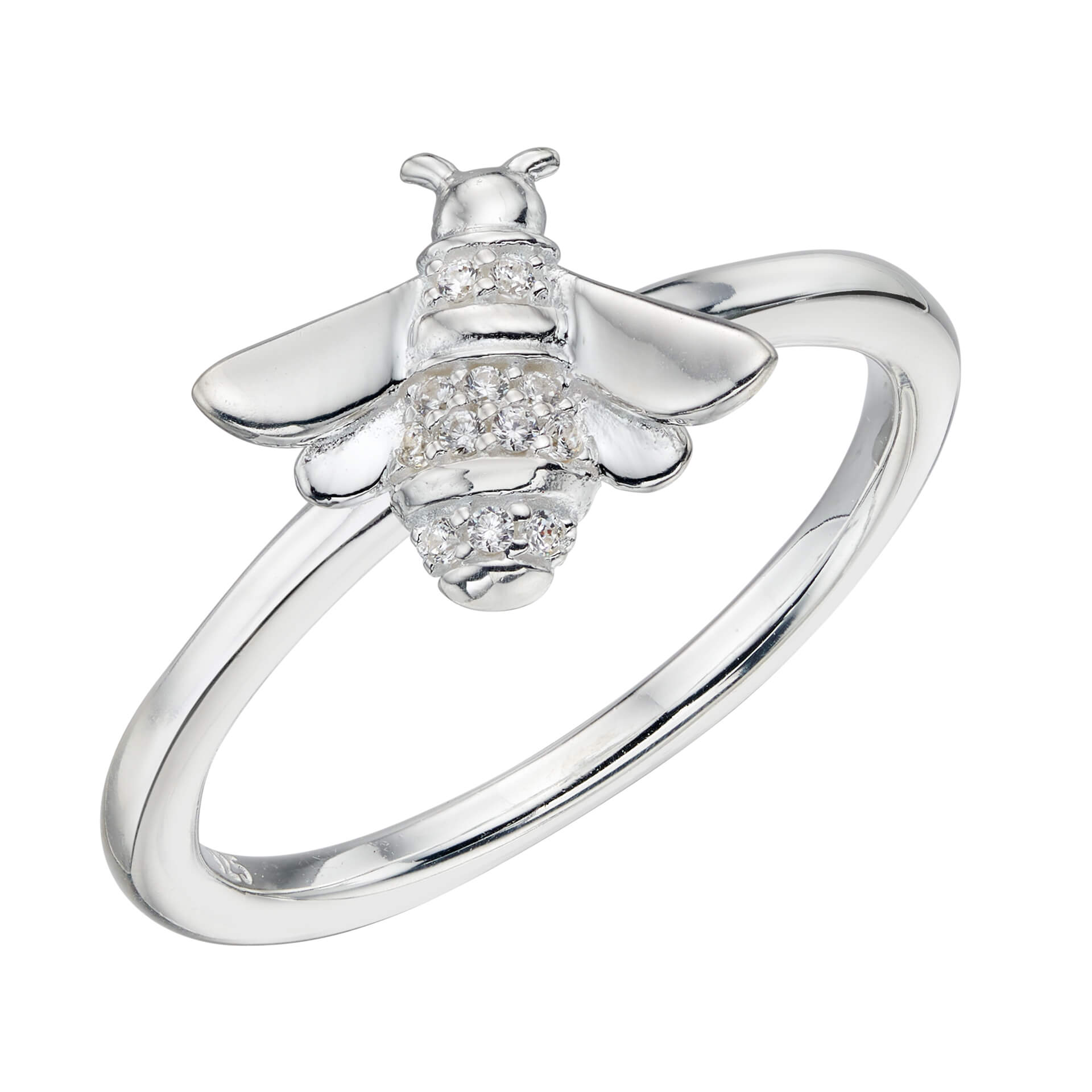 Gecko Jewellery Sterling Silver Bee Ring with Cubic Zirconia Stones