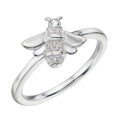Gecko Jewellery Sterling Silver Bee Ring with Cubic Zirconia Stones