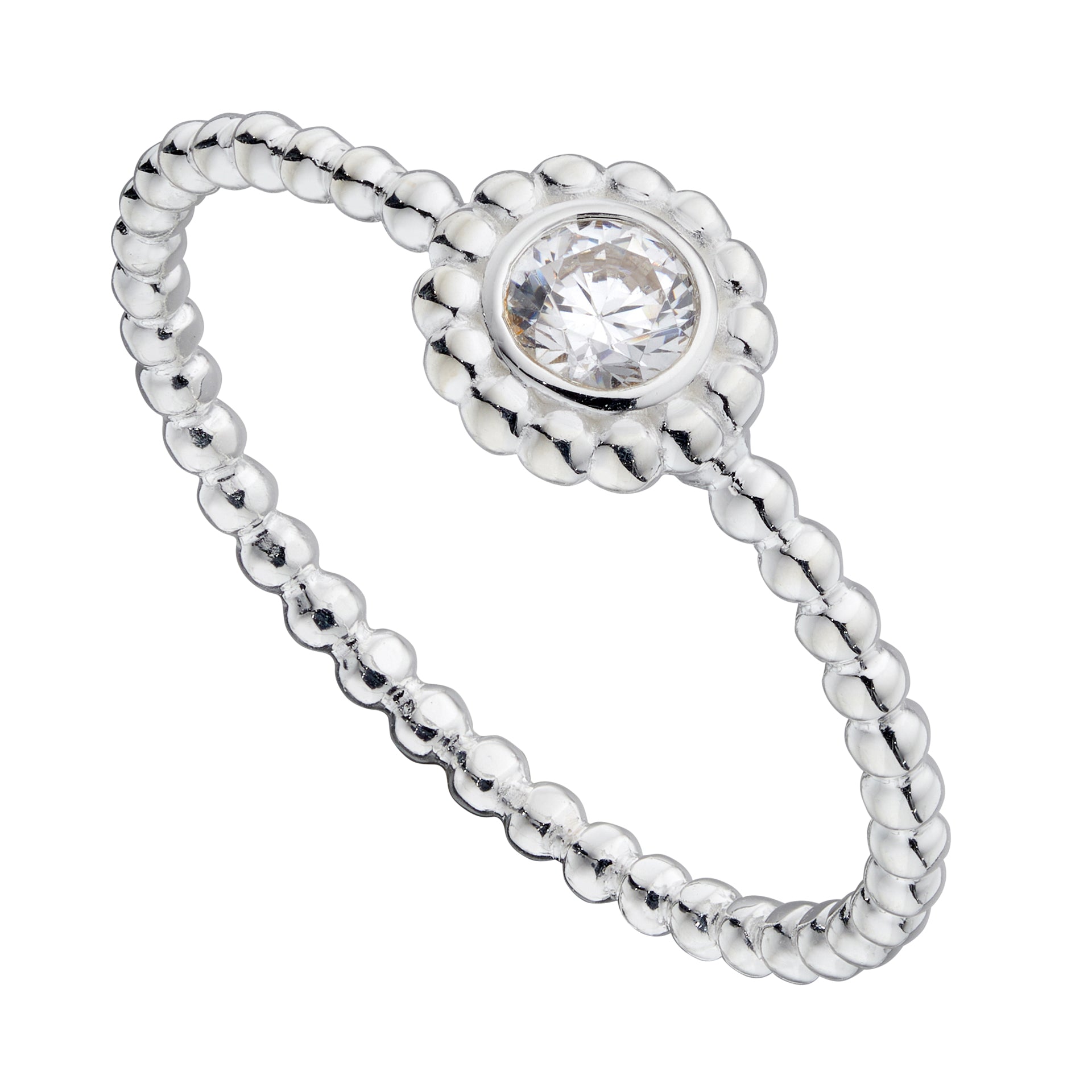 Gecko Jewellery Sterling Silver Beaded Ring with Center Stone