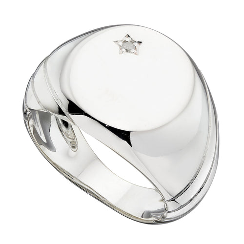 Gecko Jewellery Sterling Silver Signet Ring with Cubic Zirconia Stone