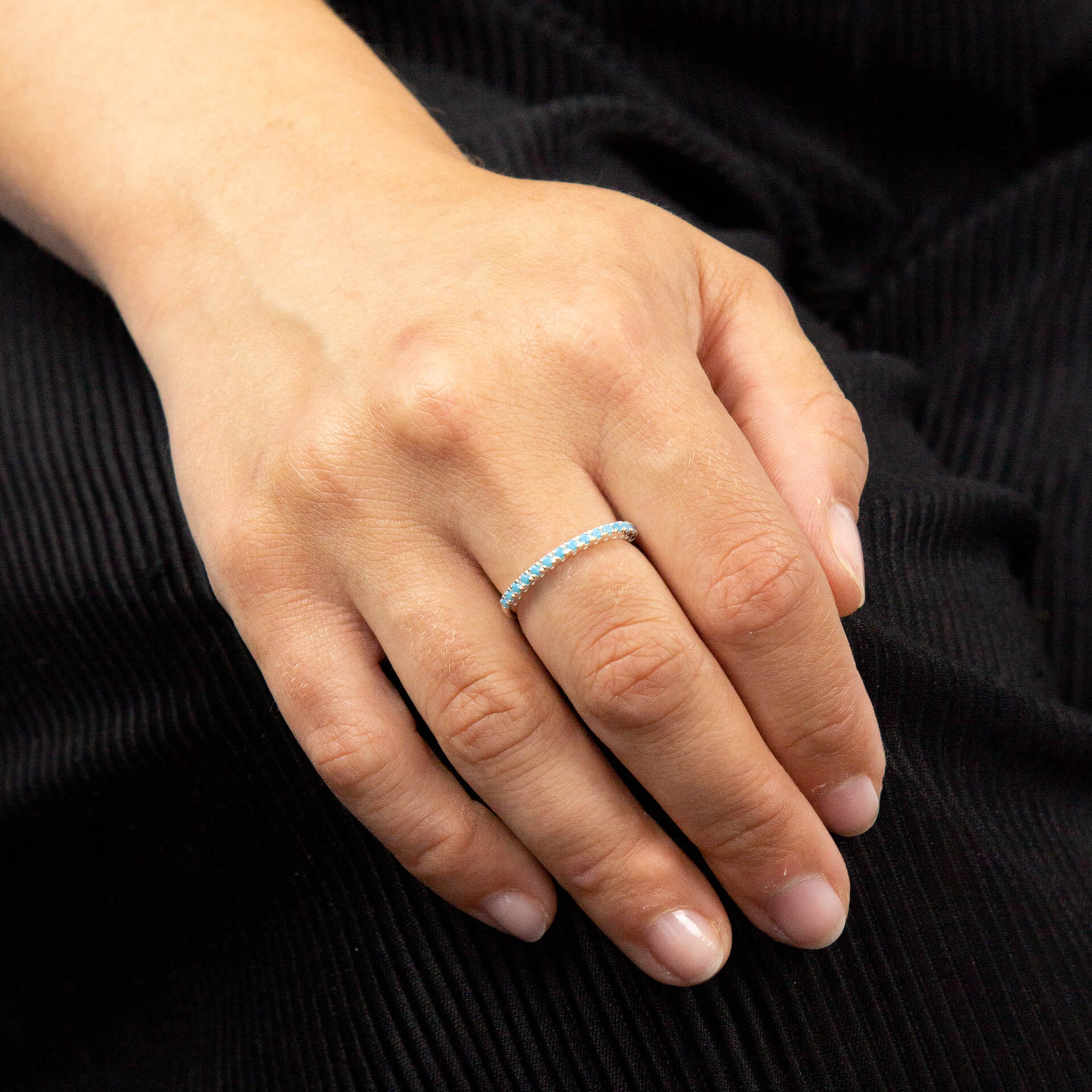 Gecko Jewellery Retail Turquoise Crystal Half Eternity Ring in Silver