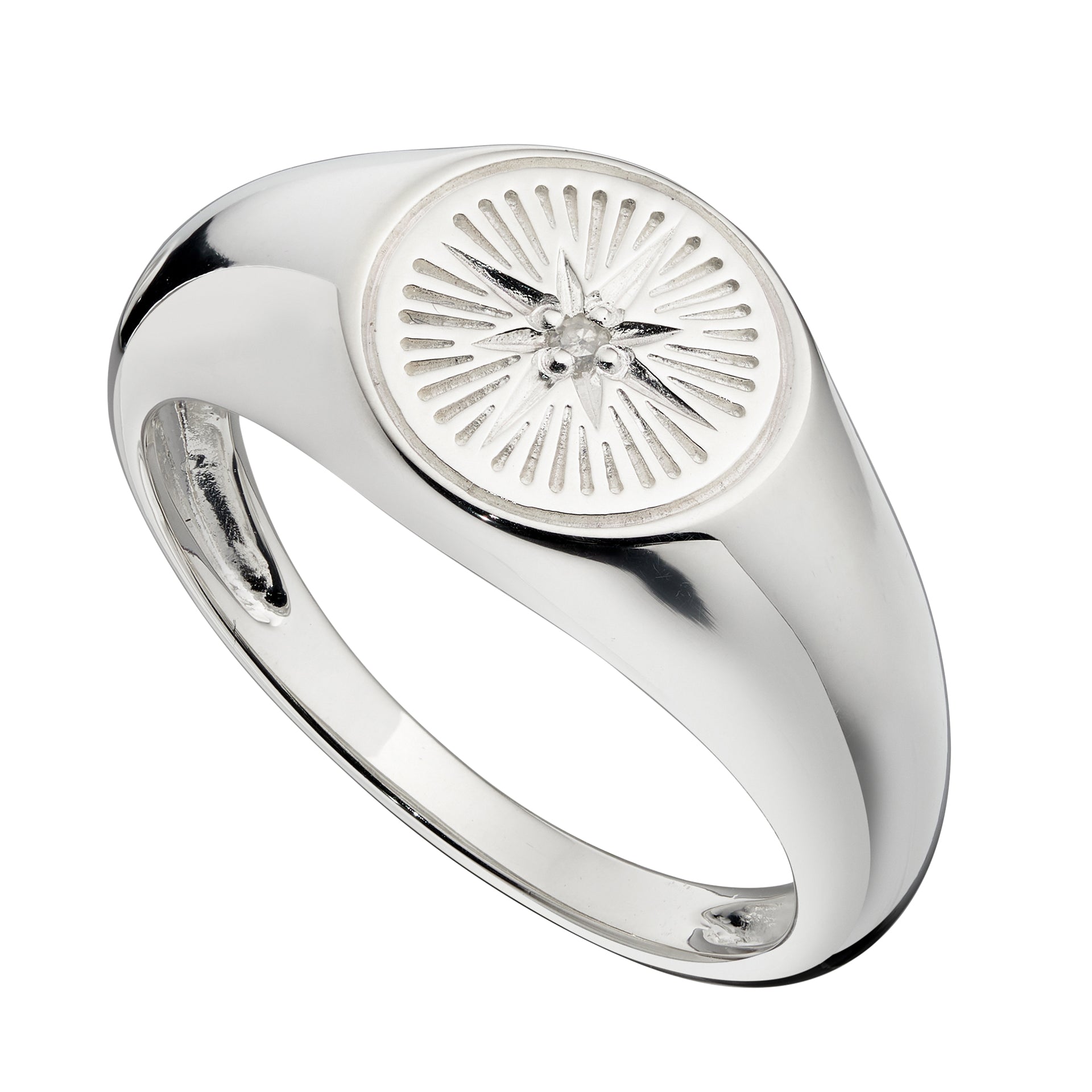 Gecko Jewellery Sterling Silver Diamond Cut Signet Ring with CZ