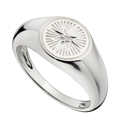 Gecko Jewellery Sterling Silver Diamond Cut Signet Ring with CZ