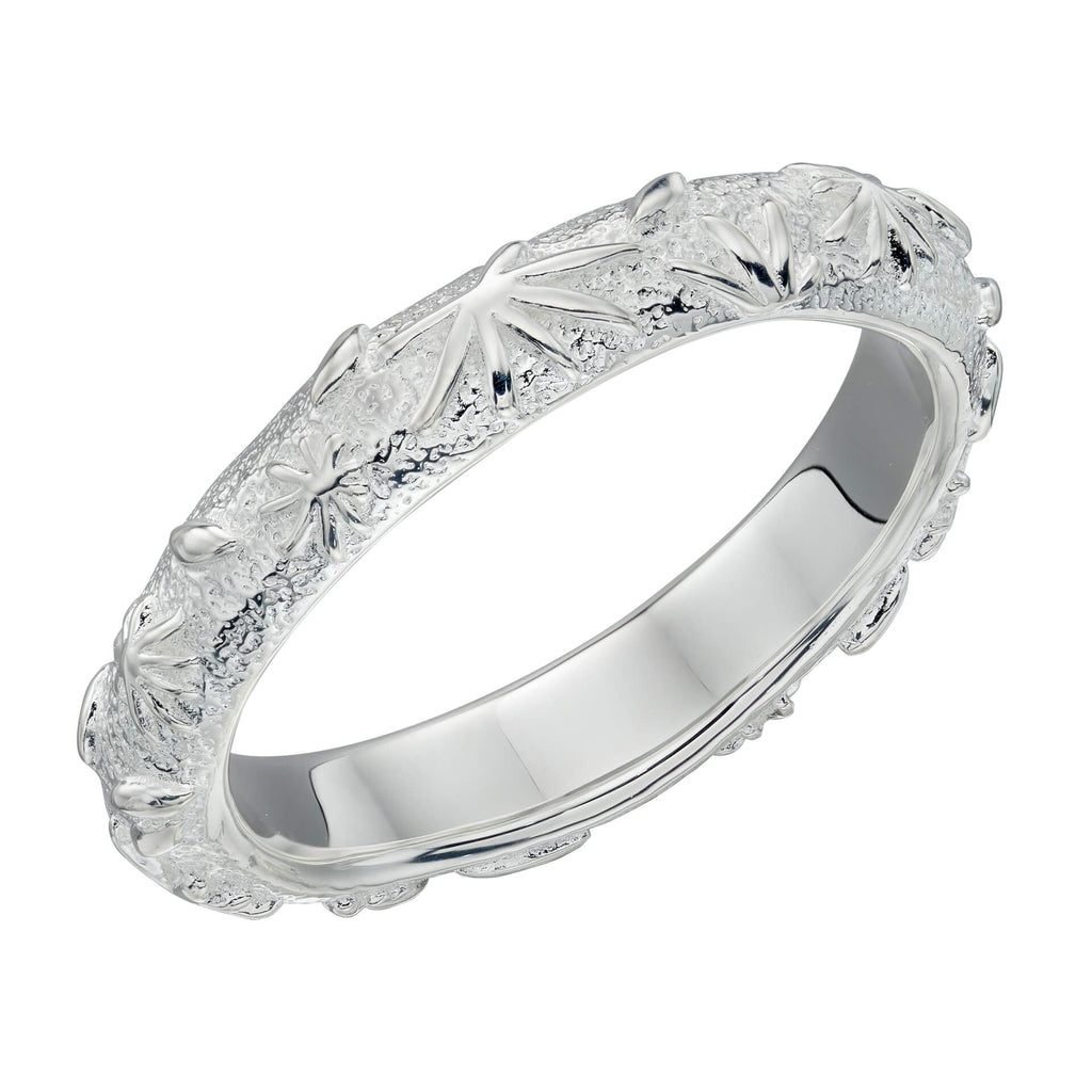 Gecko Jewellery Fossil Flower Texture Ring in Sterling Silver