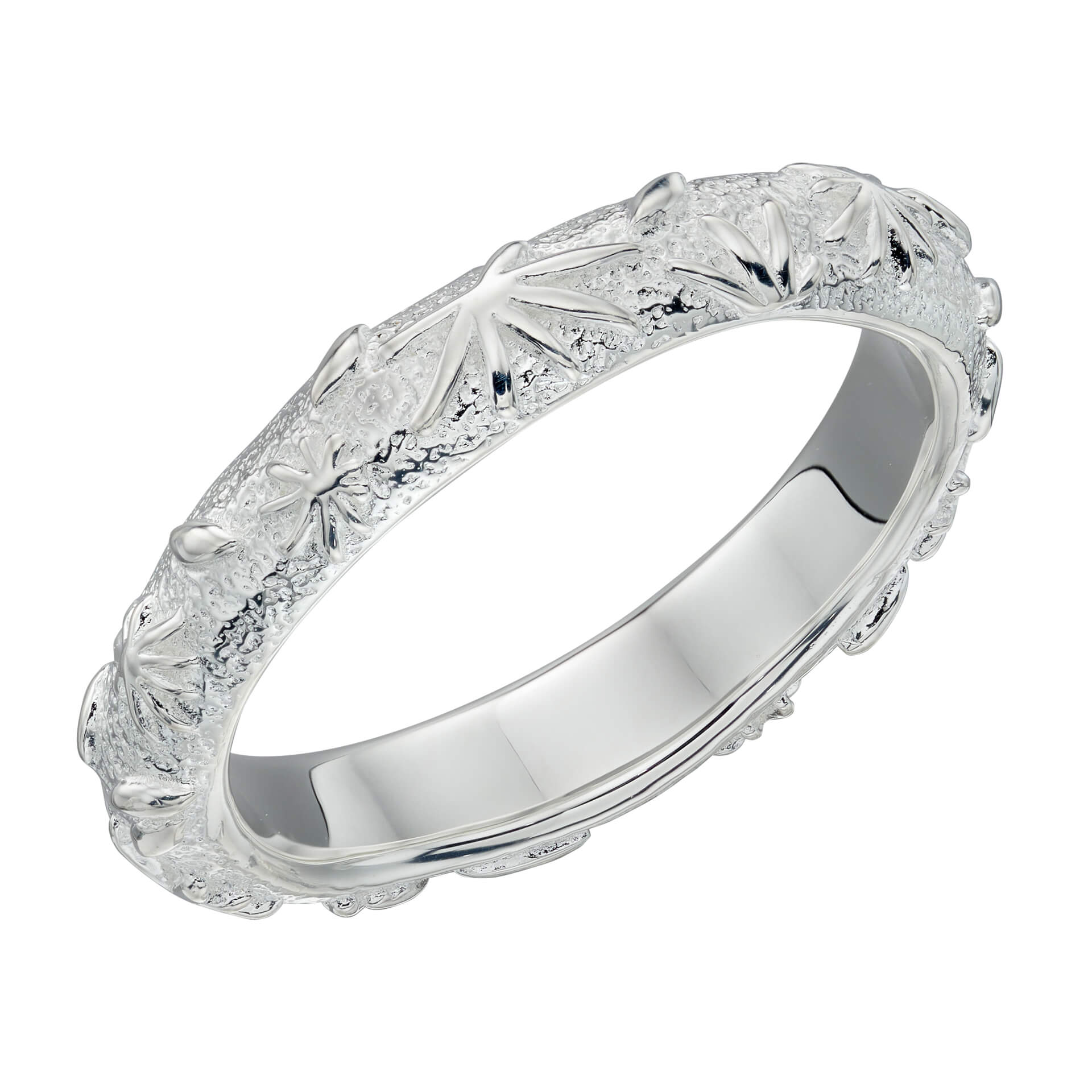 Gecko Jewellery Fossil Flower Texture Ring in Sterling Silver