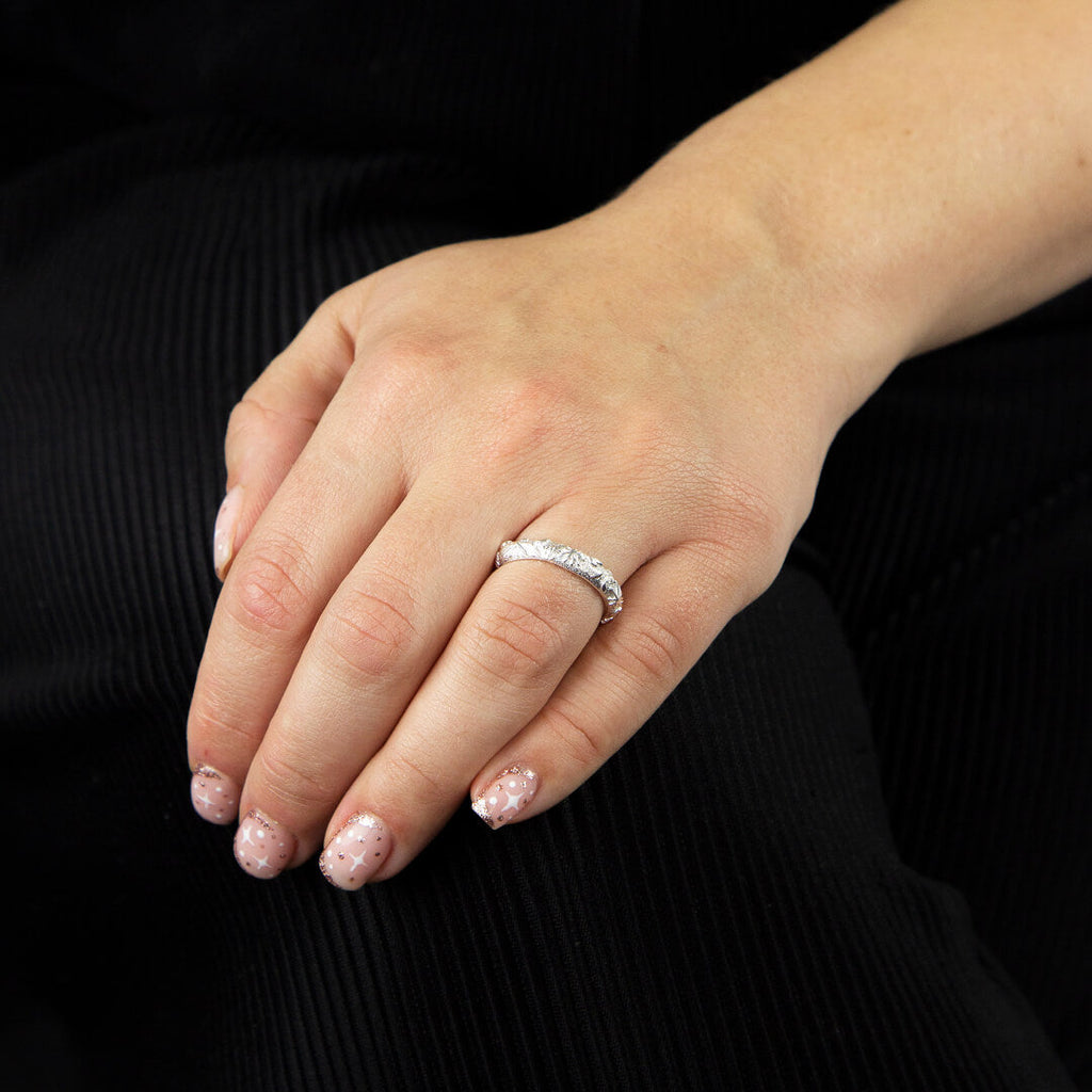 Gecko Jewellery Fossil Flower Texture Ring in Sterling Silver