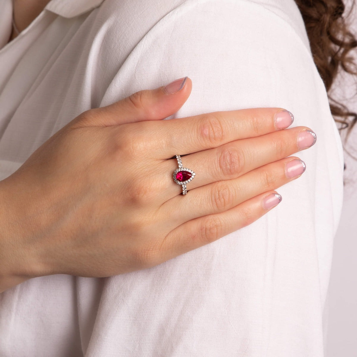Diamonfire Teardrop and Pave Surround Ring in Sterling Silver