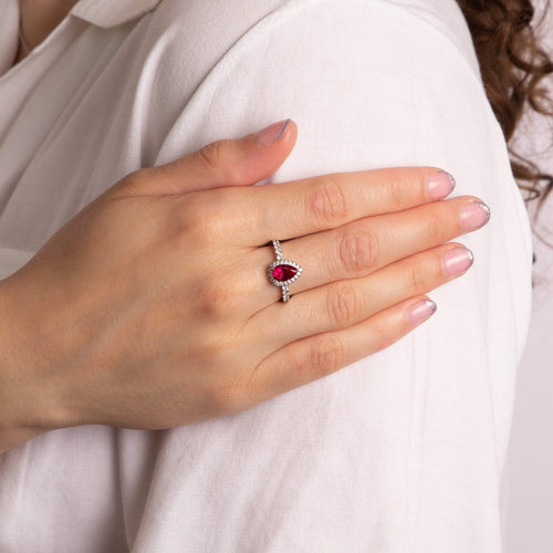 Diamonfire Teardrop and Pave Surround Ring in Sterling Silver