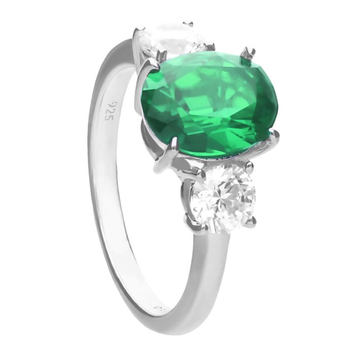 Diamonfire Oval Trilogy Ring | Sterling Silver Zirconia Jewellery