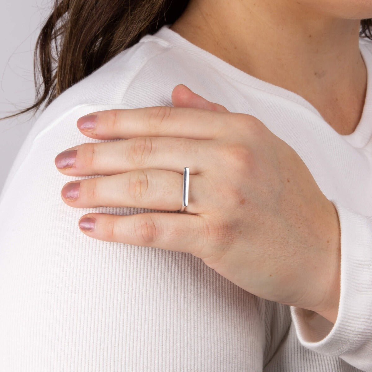Gecko Jewellery Elongated Bar Ring – Recycled Sterling Silver Signet