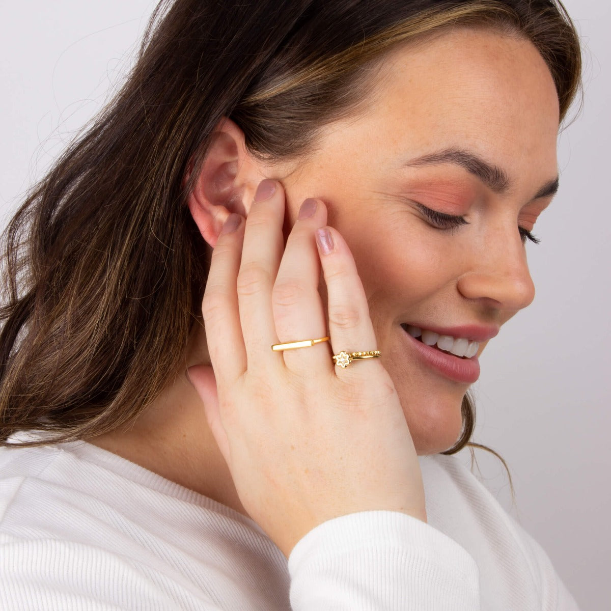 Gecko Jewellery Puffed Flower Ring | Gold Plated Sterling Silver CZ