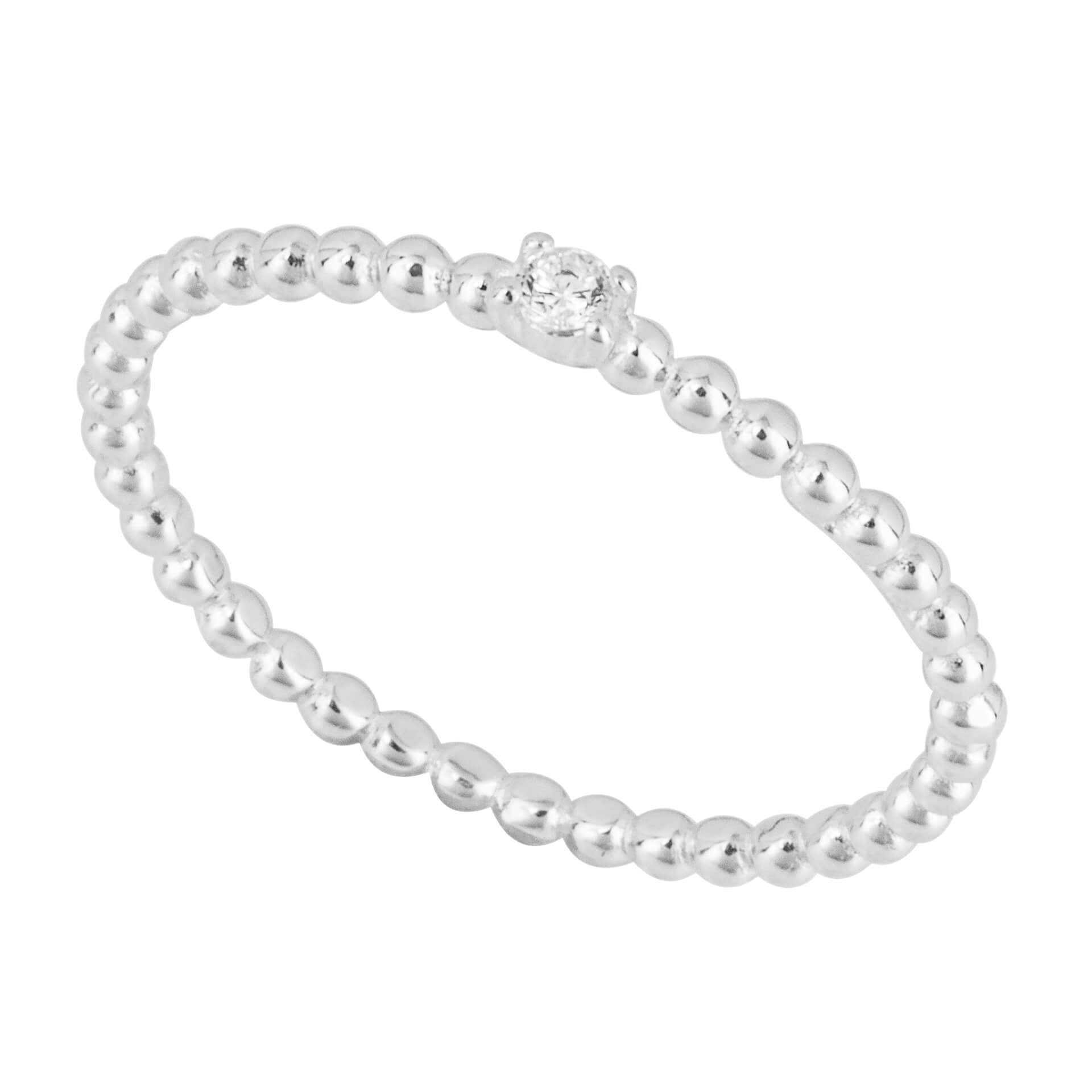 Gecko Jewellery Recycled Sterling Silver Beaded Ring with Cubic Zirconia