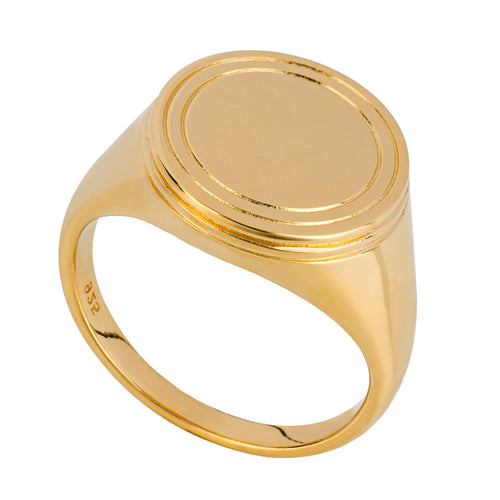 Gecko Jewellery Ridged Signet Ring | Gold Plated Recycled Silver