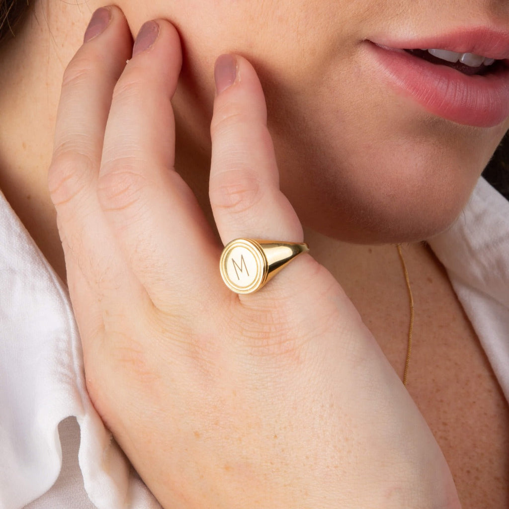 Gecko Jewellery Ridged Signet Ring | Gold Plated Recycled Silver
