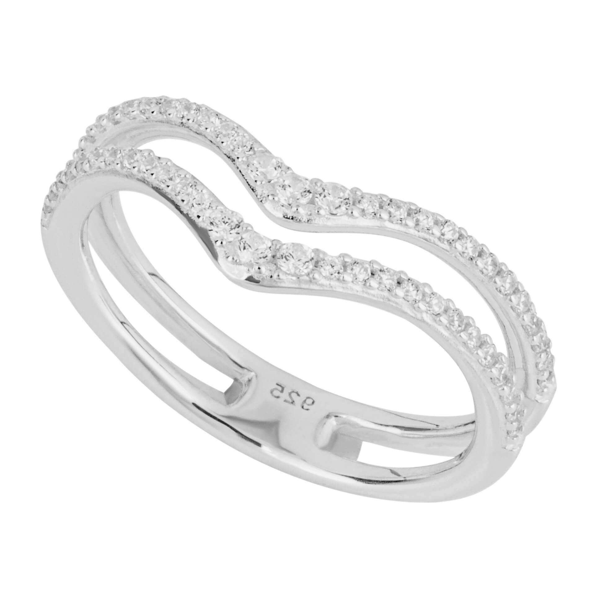 Gecko Jewellery Double Row Wishbone Ring – Recycled Sterling Silver CZ
