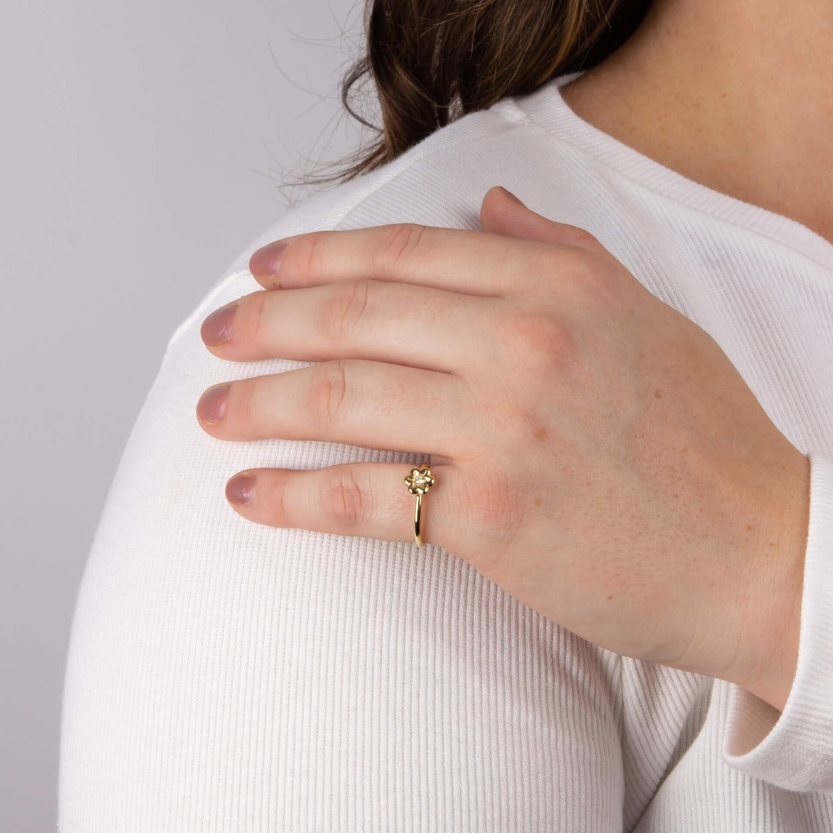 Gecko Jewellery Puffed Flower Ring | Gold Plated Sterling Silver CZ