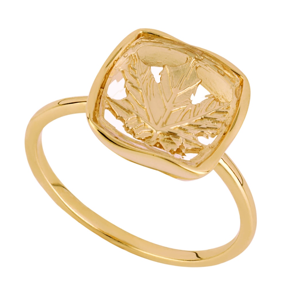 Gecko Jewellery Organic Square Ring | Gold Plated Recycled Silver Leaf