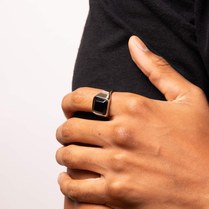 Gecko Jewellery Stainless Steel Signet Ring with Semi Precious Stone