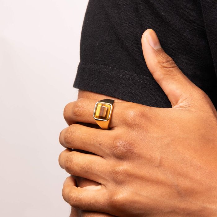 Gecko Jewellery Stainless Steel Signet Ring with Semi Precious Stone