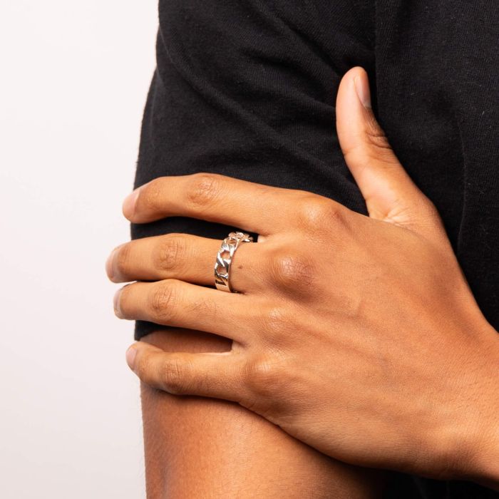 Gecko Jewellery ID Bar Curb Chain Ring - Recycled Sterling Silver