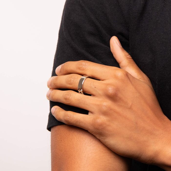 Gecko Jewellery ID Bar Curb Chain Ring - Recycled Sterling Silver