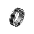 Gecko Jewellery Tungsten Ring – Black Enamel Stripe Band for Men