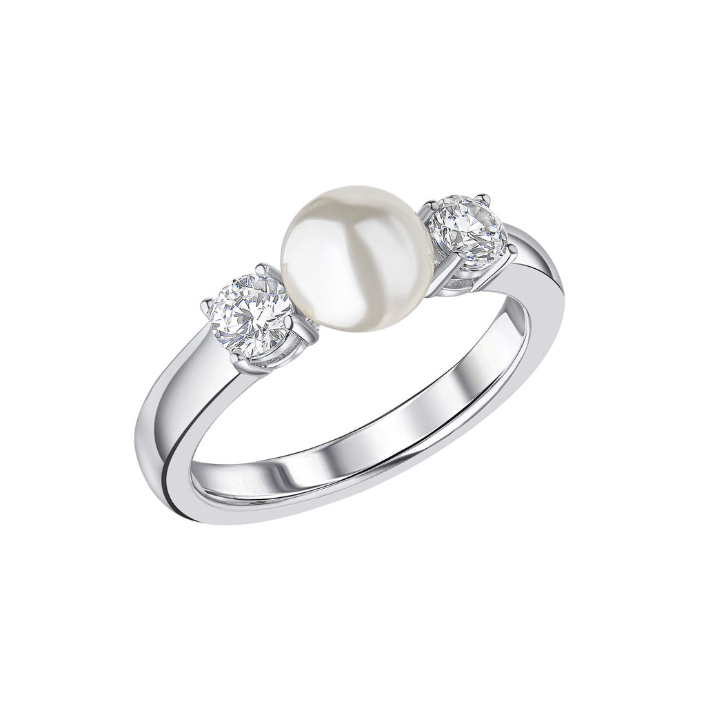 Diamonfire Shell Pearl and Zirconia Trilogy Ring in Sterling Silver