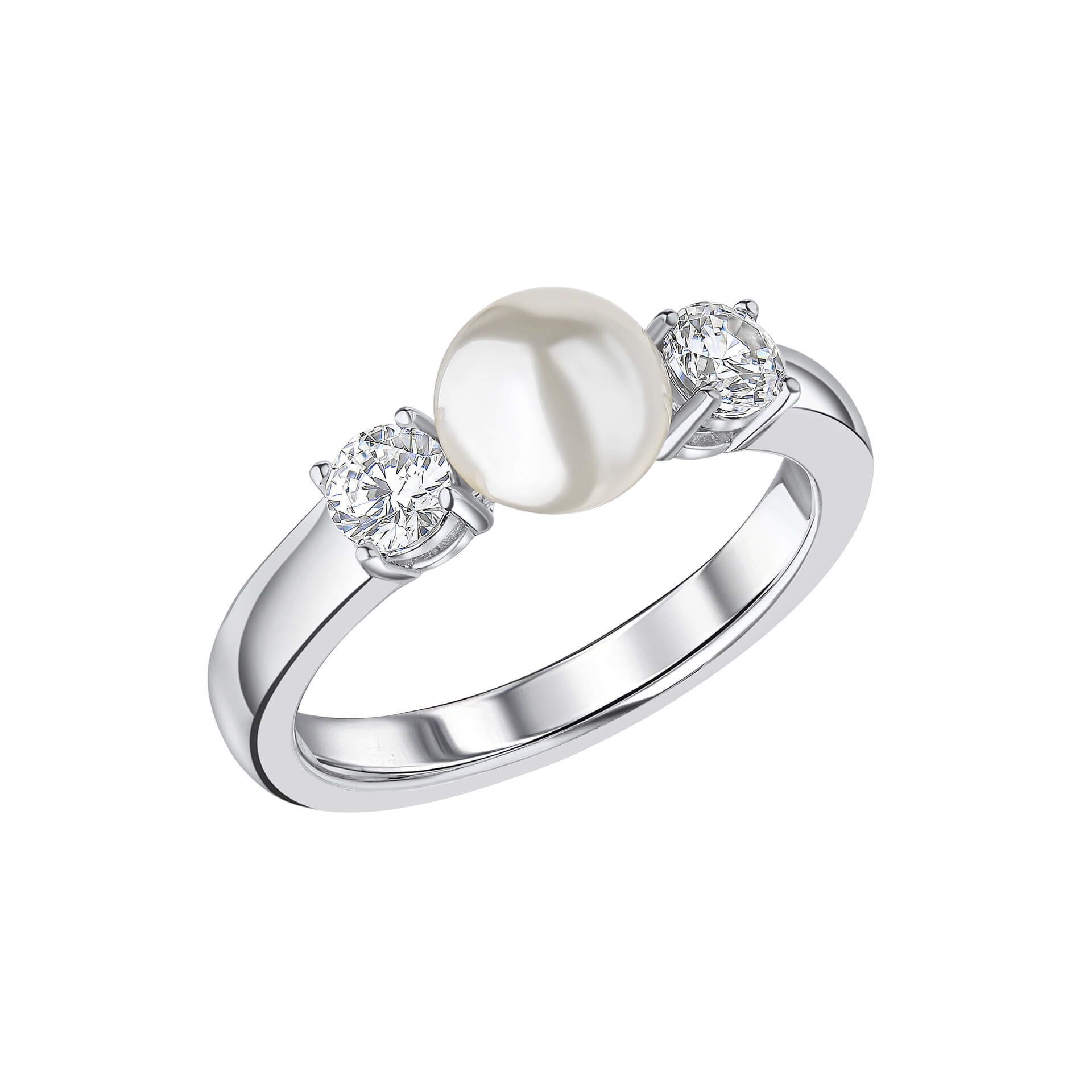 Diamonfire Shell Pearl and Zirconia Trilogy Ring in Sterling Silver