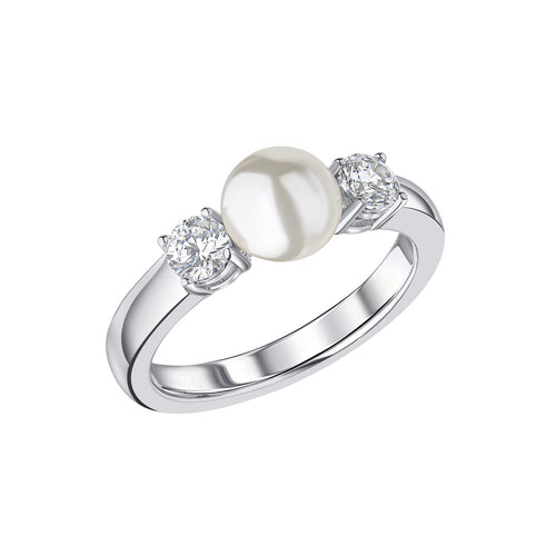 Diamonfire Shell Pearl and Zirconia Trilogy Ring in Sterling Silver