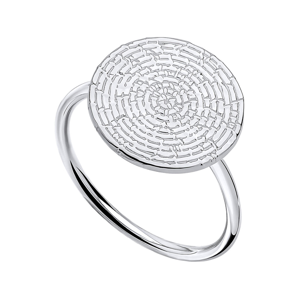 Gecko Jewellery Ripple Texture Round Disc Ring in Sterling Silver