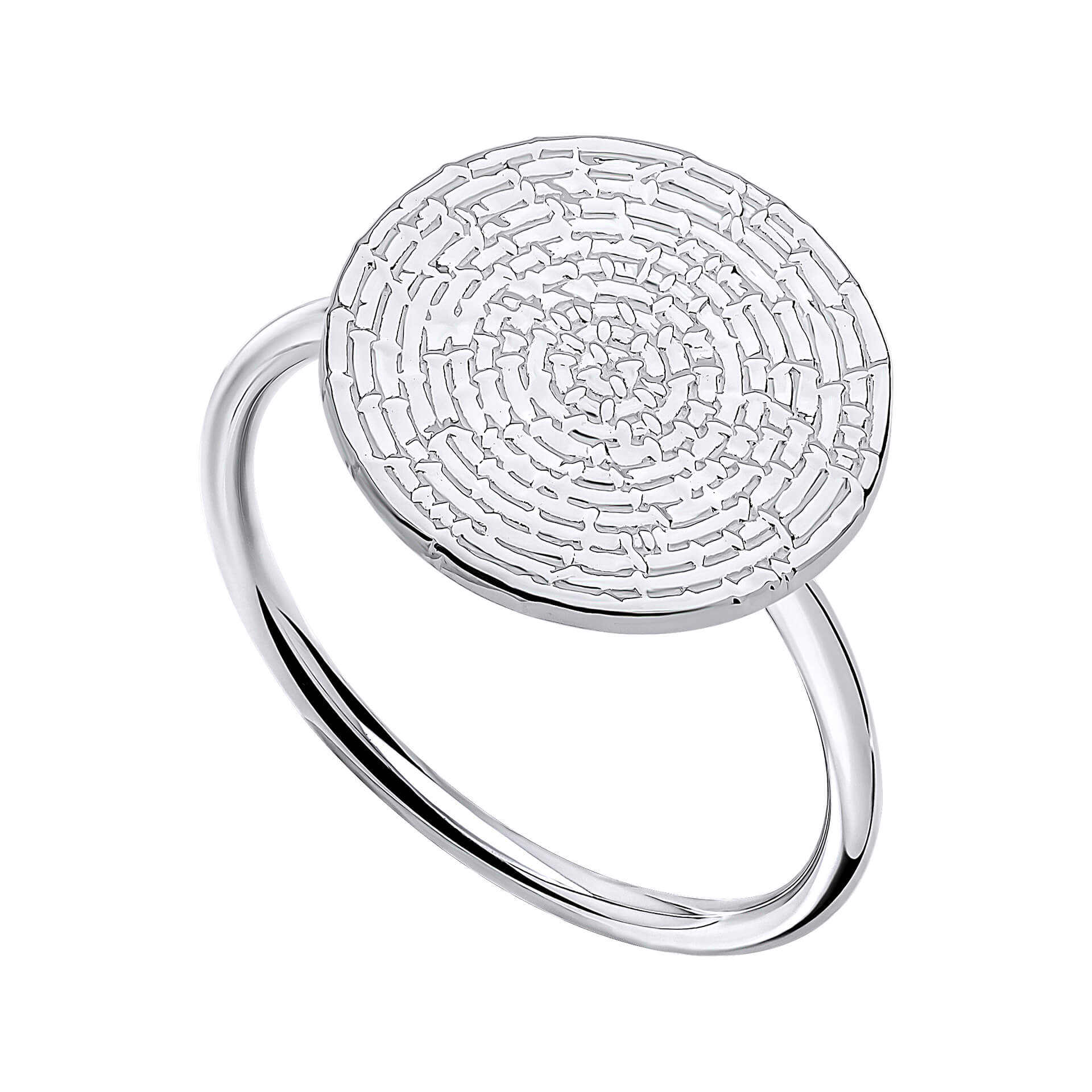 Gecko Jewellery Ripple Texture Round Disc Ring in Sterling Silver