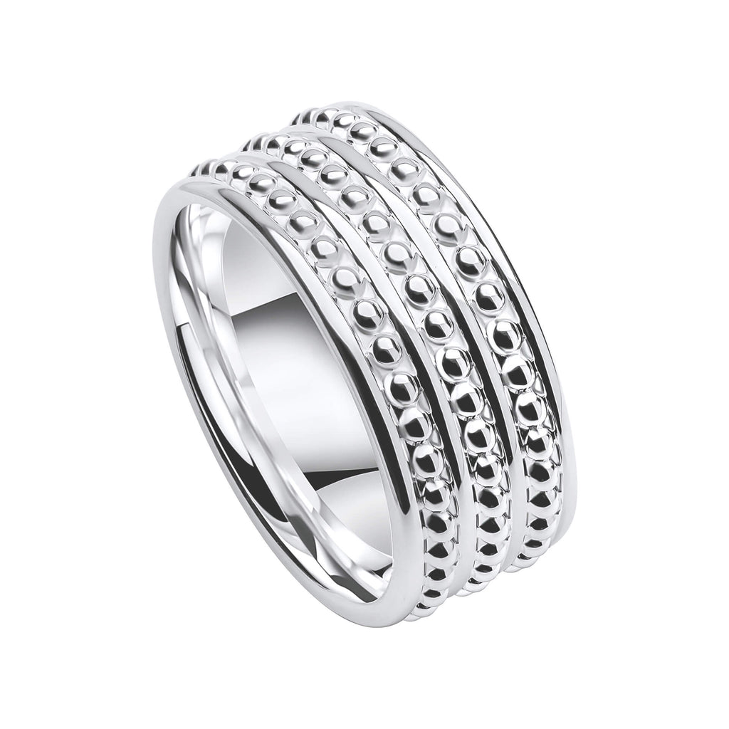 Gecko Jewellery Millegrain Wide Band Ring – Triple Row Silver Design