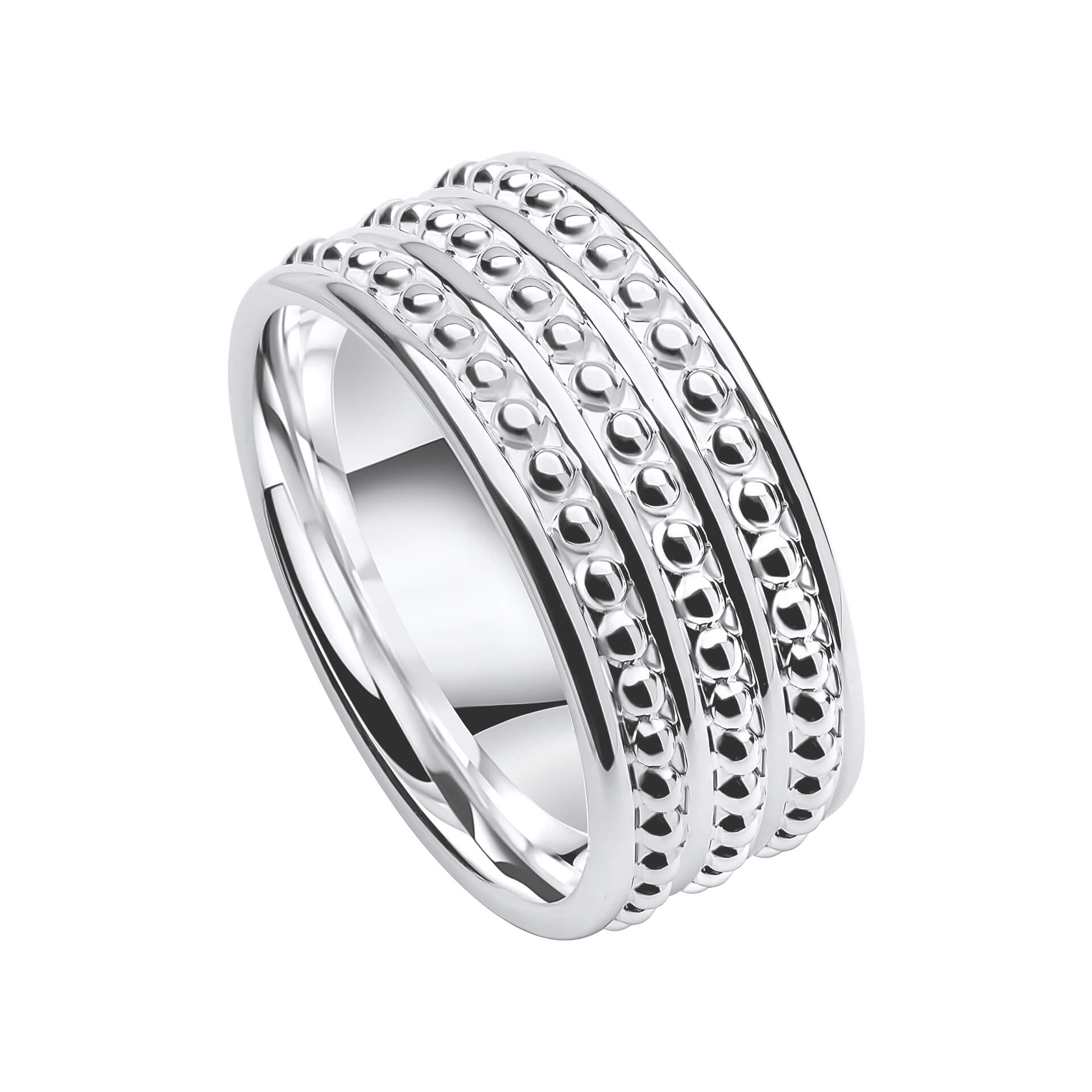 Gecko Jewellery Millegrain Wide Band Ring – Triple Row Silver Design
