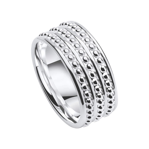 Gecko Jewellery Millegrain Wide Band Ring – Triple Row Silver Design