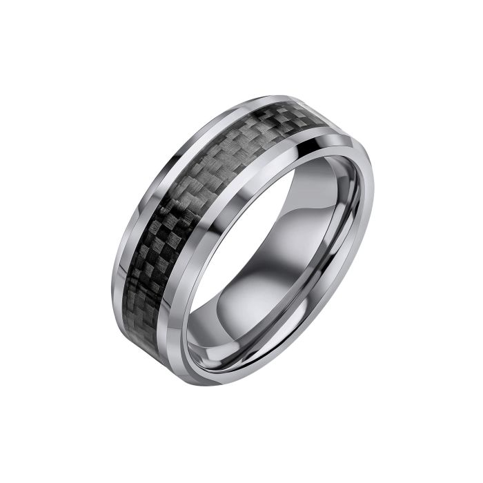 Gecko Jewellery Tungsten Ring with Black Carbon Fibre Inlay for Men
