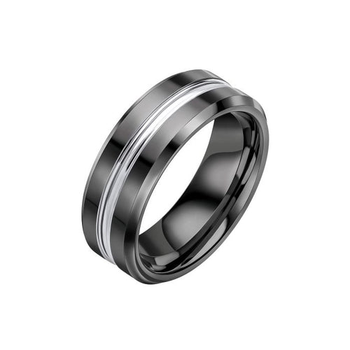 Gecko Jewellery Black Tungsten Ring – Polished Band with Central Groove