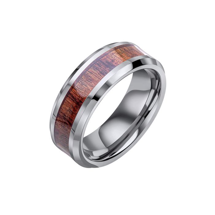 Gecko Jewellery Tungsten Ring with Brown Wood Inlay – Men's Band