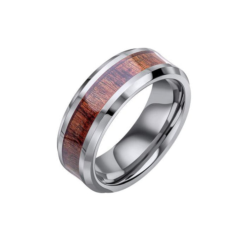 Gecko Jewellery Tungsten Ring with Brown Wood Inlay – Men's Band