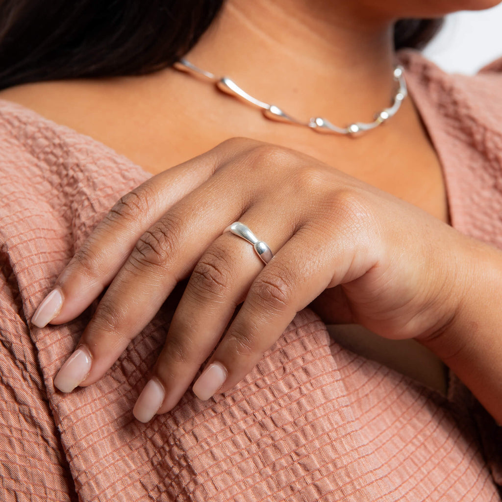 Gecko Jewellery Elongated Teardrop Ring – Recycled Sterling Silver