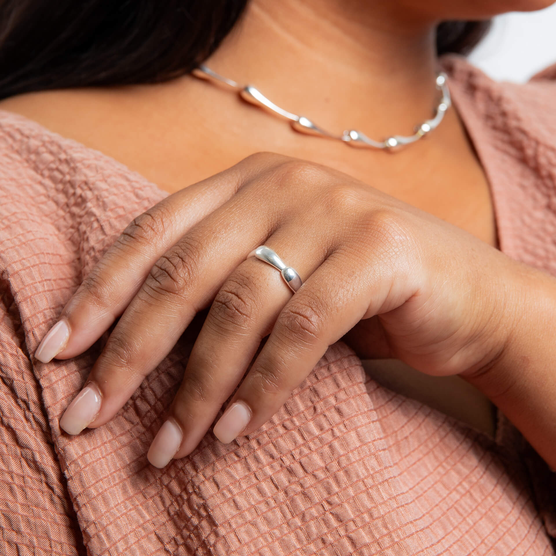 Gecko Jewellery Elongated Teardrop Ring – Recycled Sterling Silver