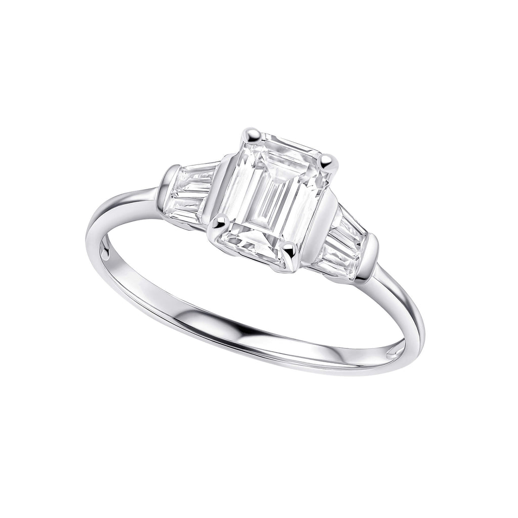 Gecko Jewellery Emerald & Baguette Cut Silver Trilogy Ring