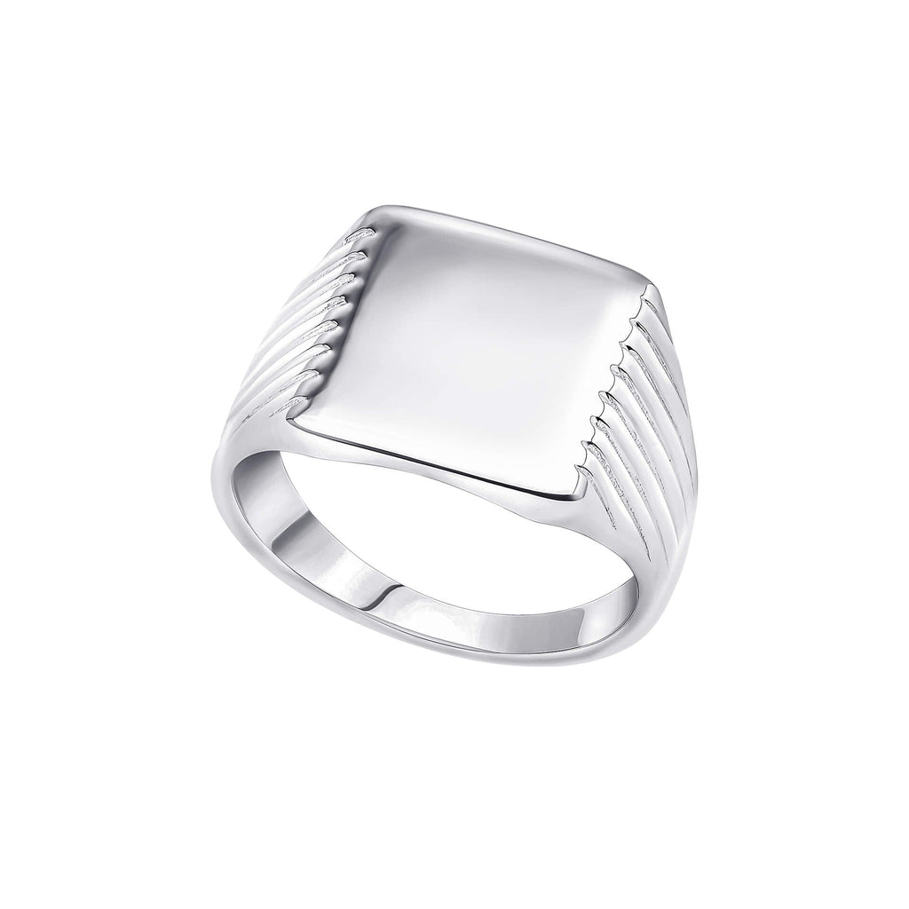 Gecko Jewellery Recycled Sterling Silver Square Signet Ring with Ridges