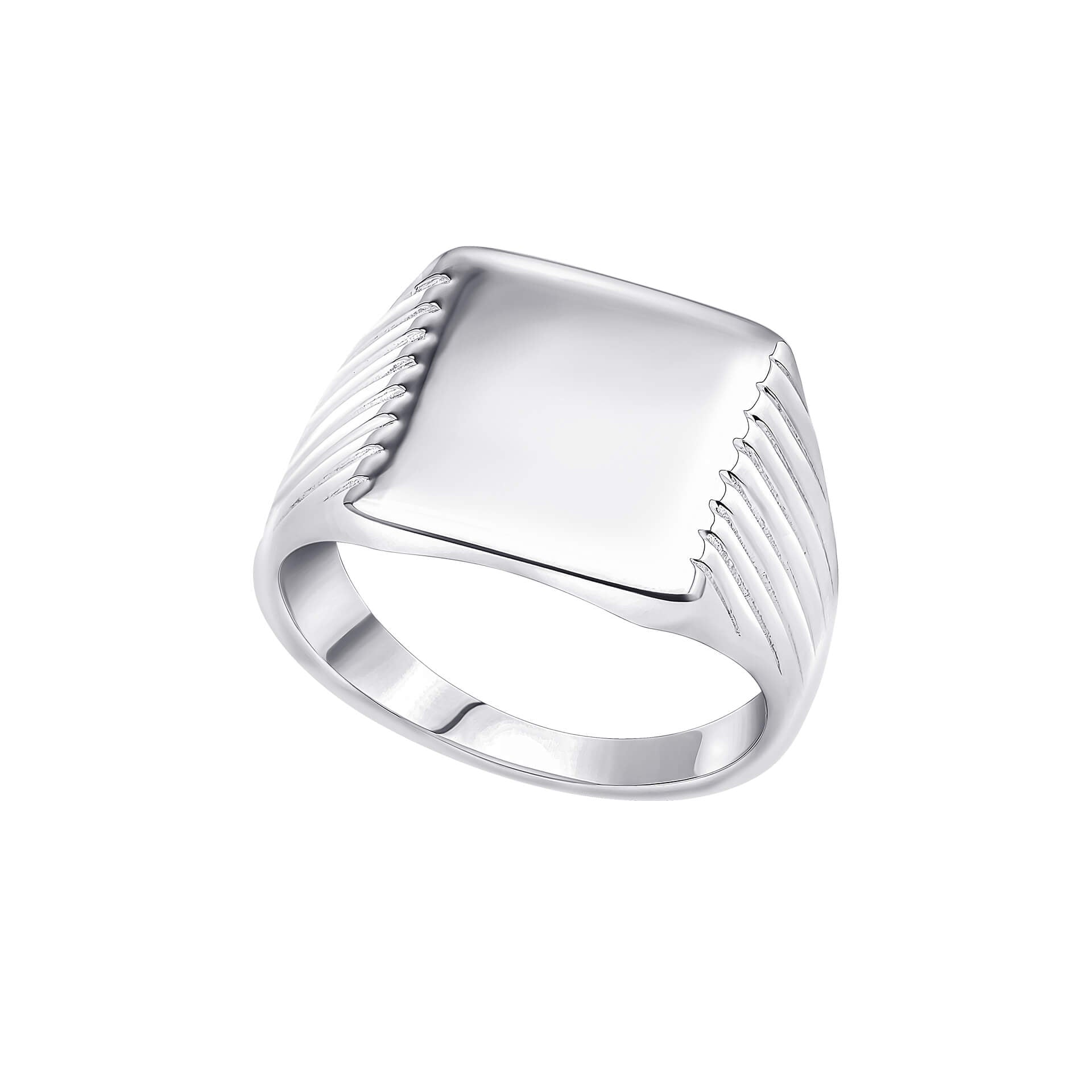 Gecko Jewellery Recycled Sterling Silver Square Signet Ring with Ridges