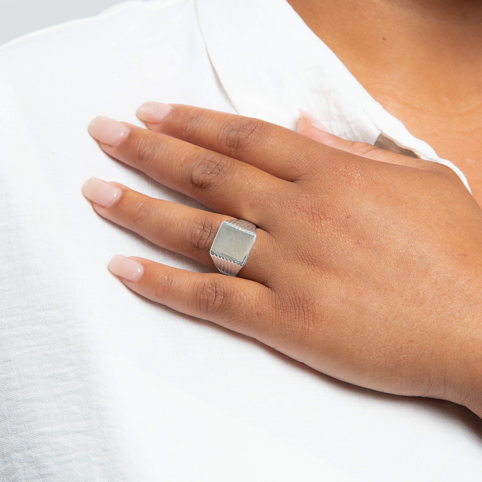 Gecko Jewellery Recycled Sterling Silver Square Signet Ring with Ridges