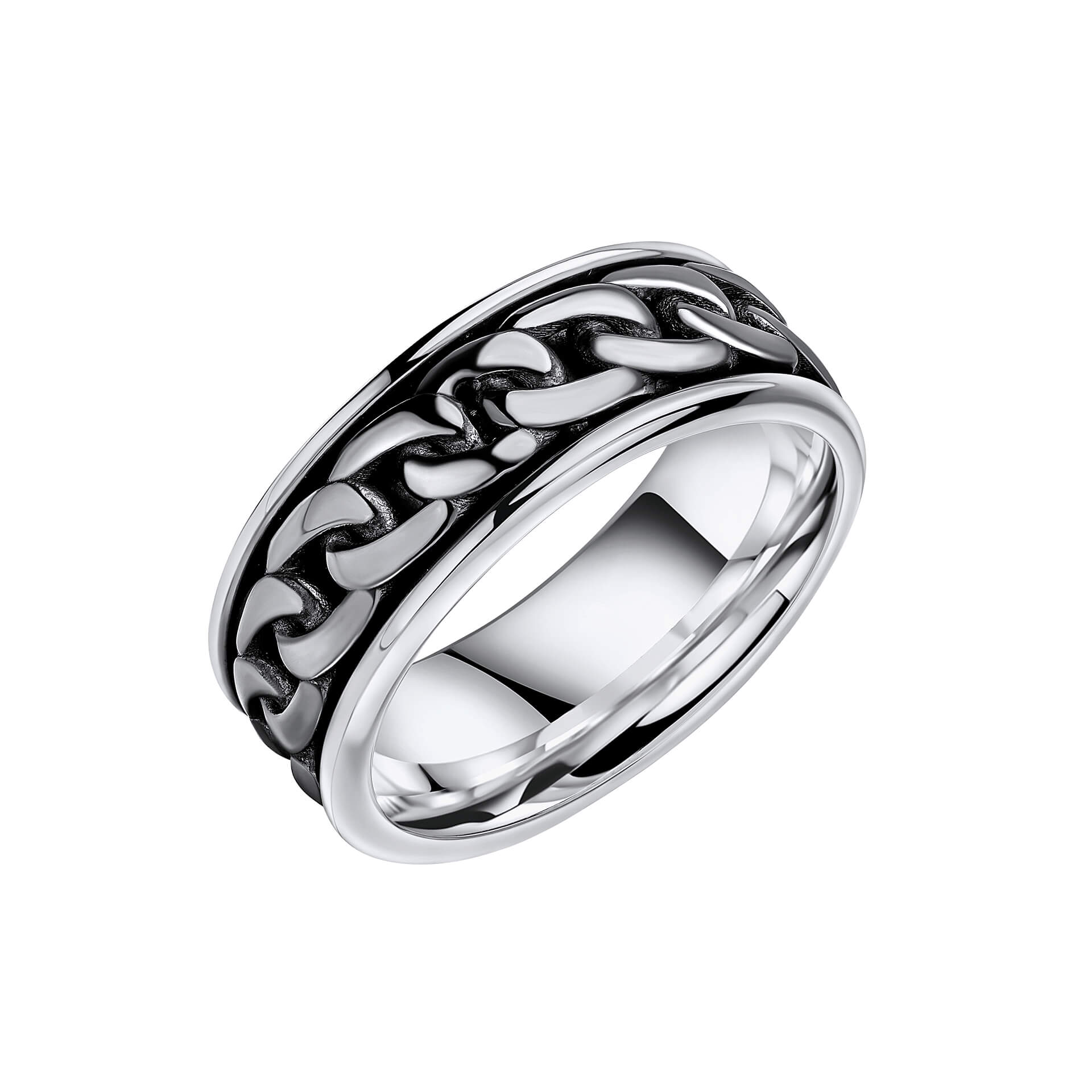 Gecko Jewellery Chain Spinner Ring – Recycled Silver & Black Rhodium