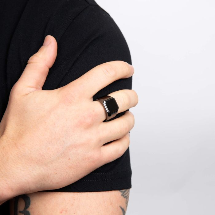Gecko Jewellery Gunmetal Plated Recycled Silver Square Signet Ring