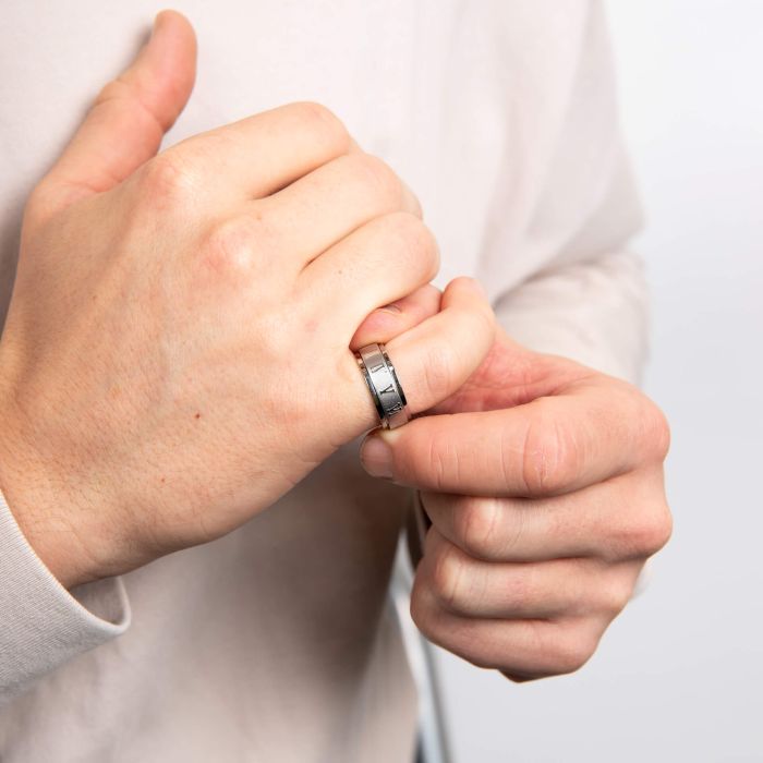 Roman Numerals Stainless Steel Spinner Ring | Gecko Jewellery Retail
