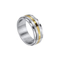 Gecko Jewellery Gold Stripe Stainless Steel Spinner Ring for Men